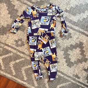 Playful Cartoon Print Kids Footie Pajama - Blue